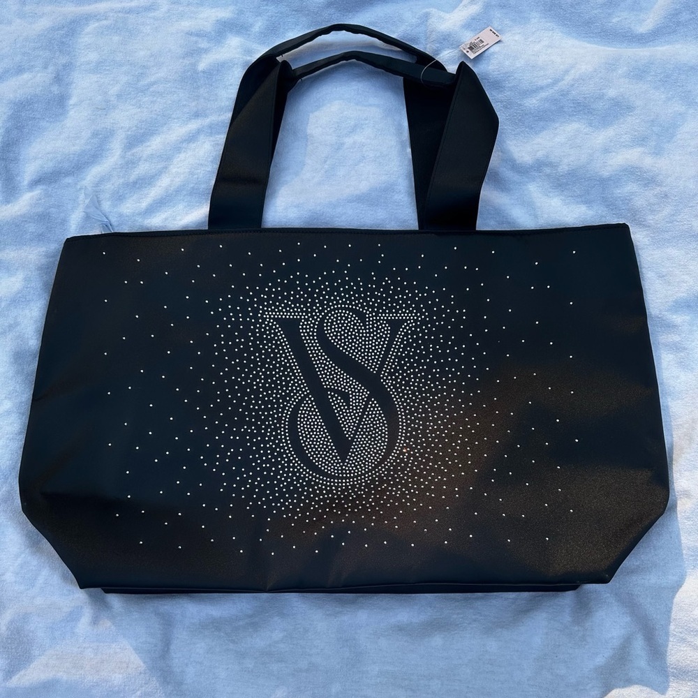 Victoria's Secret Black Sparkle Tote Bag size:23”x7”x13”